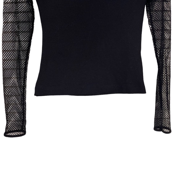 Zara Basic Collection Black Top Mesh Crew Neck Long Sleeve Size S - Picture 4 of 11